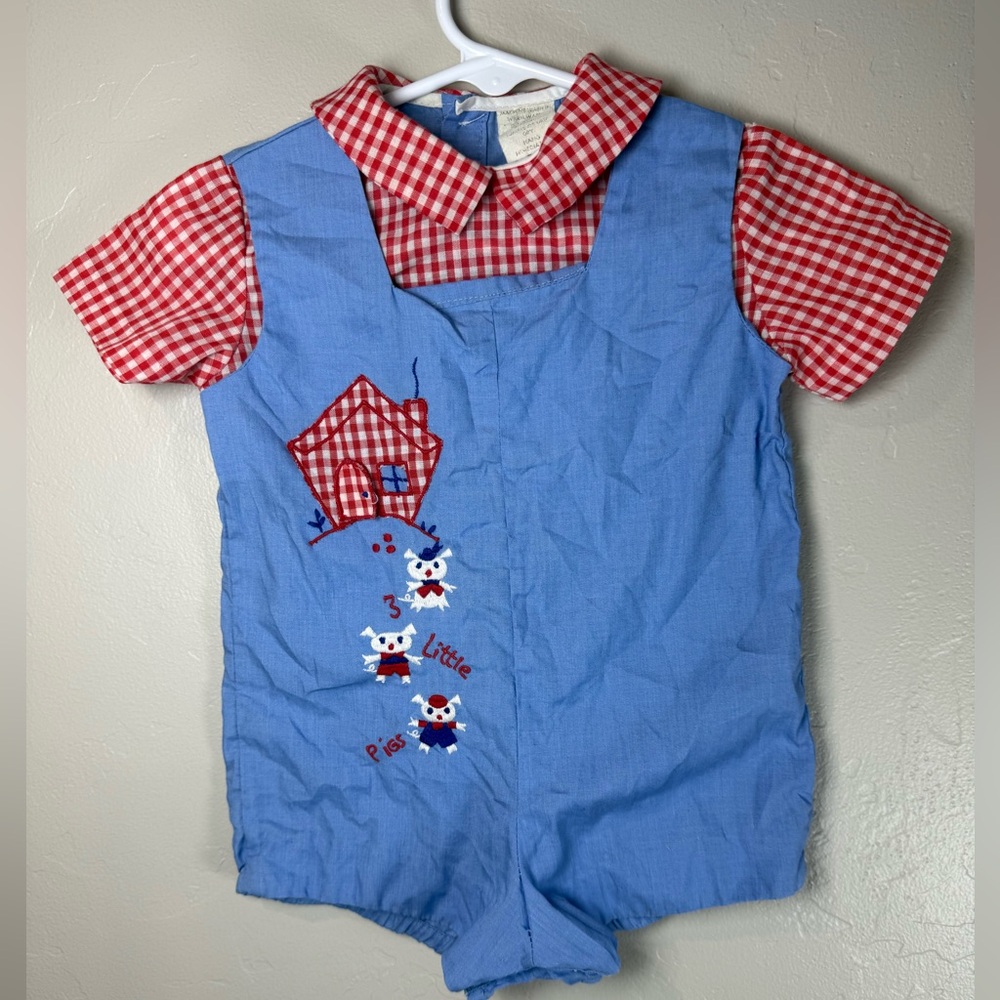 Vintage boy's romper three little pigs theme
